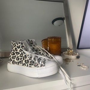 Custom Designed Leopard Print with Purple Stitching Converse.